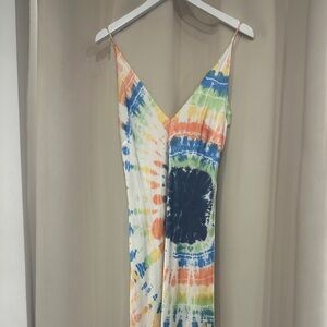 Blue and Yellow Tie-Dye V-Neck Sundress